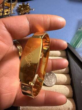 Vintage Speidel Gold Tone Engraved Identification Bangle Bracelet Ann